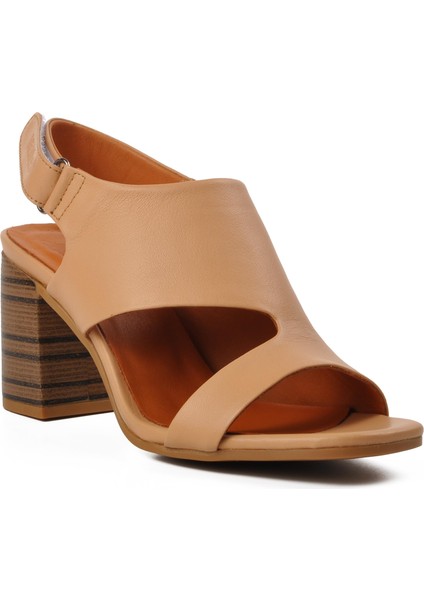 2108502Y Nude Hakiki Deri Kadın Topuklu Sandalet