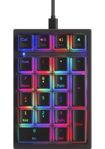 Mini Taşınabilir 21 Tuş Genişletilmiş Düzen USB Rgb Arkadan Aydınlatmalı Sayısal Tuş Takımı Klavye(Yurt Dışından)