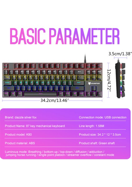 LED Arkadan Aydınlatmalı Mekanik Klavye Metal Kapak 87 Tuş(Yurt Dışından)