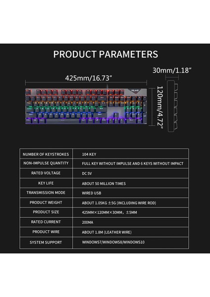 Kablolu Oyun Mekanik Klavye 104 Tuş Dizüstü Bilgisayar Için LED Arkadan Aydınlatmalı Eksen(Yurt Dışından)