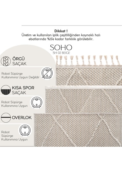 Elit 02 Bej Bukle Salon Halısı Modern Mutfak Halısı Geometrik Halı Yolluk Dekoratif Koridor Halısı