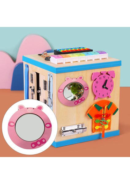 2pcs Meşgul Tahta Malzemesi Sevimli Dıy Accs Ahşap Unisex Duyusal Tahta Oyuncak Parçaları Ayna Pembe Saat Sarı (Yurt Dışından)