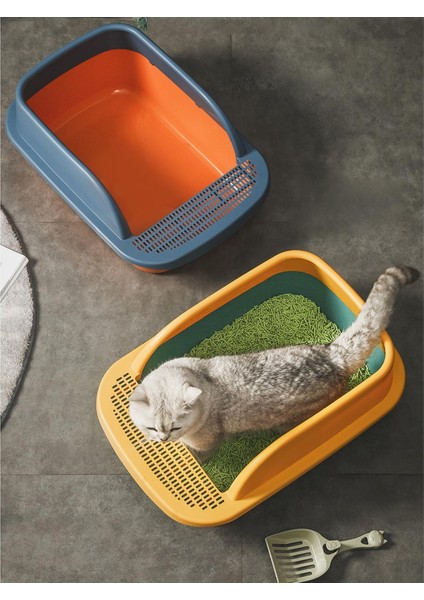 2x Pet Kedi Kramit Kutusu Anti Sıçramalı Tavan Dayanıklı Kolay Temizleme Seyahat Tuvalet Sarı Renk Turuncu (Yurt Dışından)