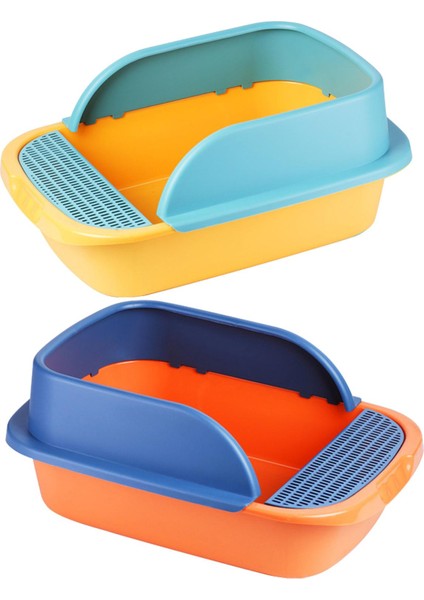 2x Pet Kedi Çöp Kutusu Anti Sıçuran Tavan Dayanıklı Kolay Temizleme Seyahat Tuvalet Yeşil Turuncu (Yurt Dışından)