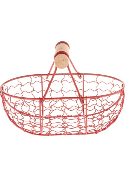 2x Metal Örgü Meyve Sepeti Rustik Rafı Ahşap Saplı Rustik Rafı Dekoratif ve Kırmızı (Yurt Dışından)