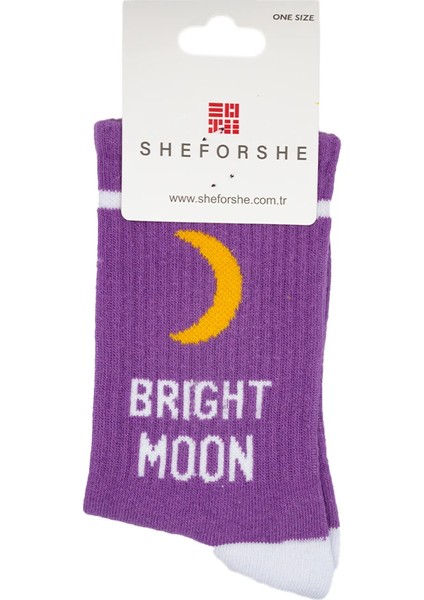 Mor Brıght Moon Desenli Renkli Çorap