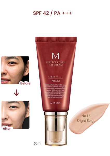 Yoğun Kapatıcılık Sunan BB Krem M Perfect Cover BB Cream Ex SPF42/PA+++ No: 13 (50ml)