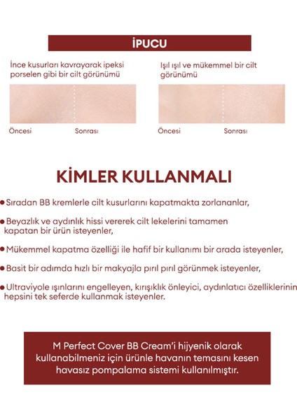 Yoğun Kapatıcılık Sunan BB Krem M Perfect Cover BB Cream Ex SPF42/PA+++ No: 13 (50ml)