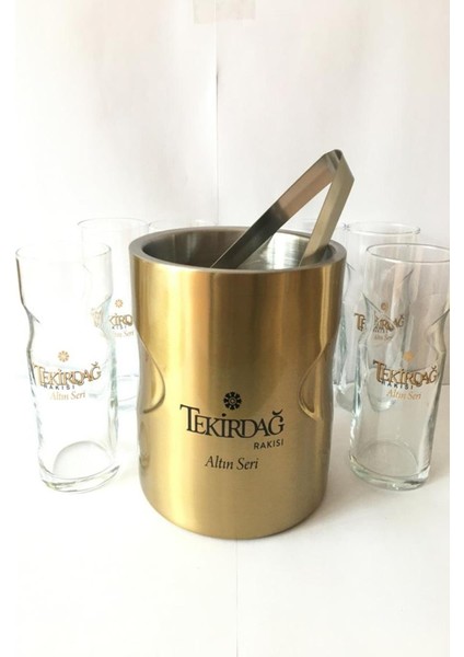 Tekirdağ Altın Seri Rakı Bardağı 6 Adet + Buz Kovası