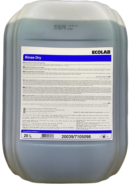 Rinse Dry 20L Endüstriyel Bulaşık Makinaları Için Durulama Ürünü