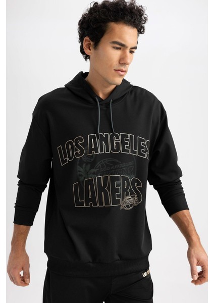 DeFactoFit NBA Los Angeles Lakers Boxy Fit Kapüşonlu Sweatshirt Z6056AZ23SP