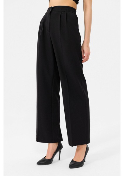 Kadın Beli Lastikli Bol Paça Kumaş Pantolon
