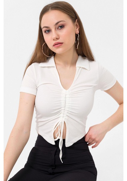 Kadın Önü Büzgü Detaylı Crop Bluz fırsatları