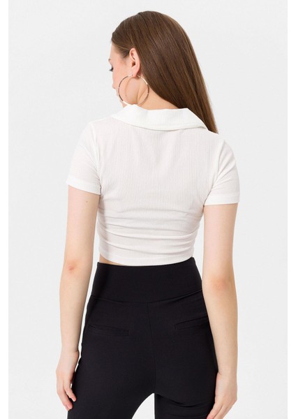 Kadın Önü Büzgü Detaylı Crop Bluz indirimleri