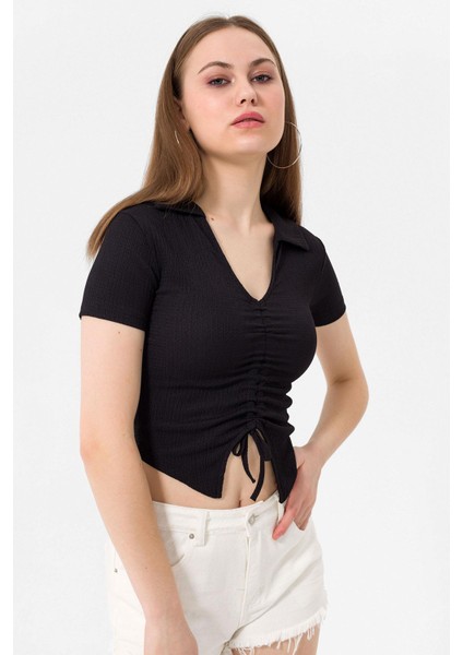 Kadın Önü Büzgü Detaylı Crop Bluz fiyatları