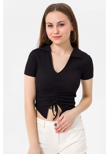 Kadın Önü Büzgü Detaylı Crop Bluz fırsatları