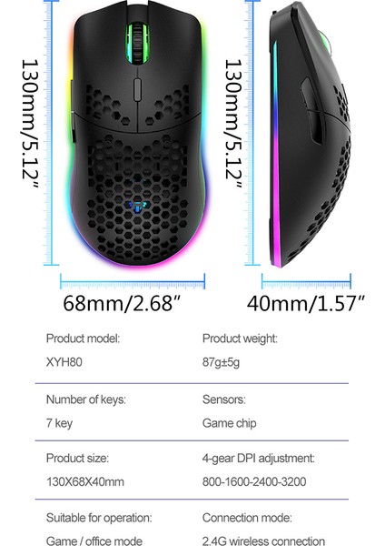 XYH80 2.4ghz 3200 Dpı Rgb Aydınlatma Kablosuz Oyun Fare(Yurt Dışından) indirimleri