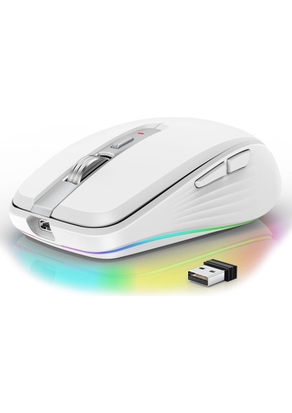 Çift Mod Fare Rgb 2.4ghz Bluetooth Uyumlu 5.1 Şarj Edilebilir 2400DPI Fare(Yurt Dışından)