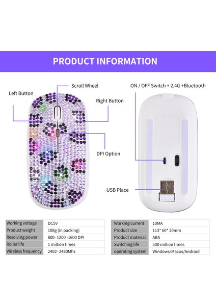 2.4g Bluetooth Uyumlu Çift Modu Rgb Kablosuz Oyun Fare - Mor (Yurt Dışından) indirimleri