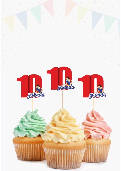 Pamuk Prenses Temalı 10 (On) Yaşında Cupcake Süsü 10'lu