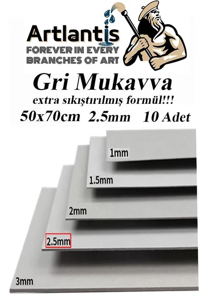 Mukavva Gri 2.5 mm 50X70 cm 10 Adet Sert Karton Ekstra Sıkıştırılmış 50*70 Mukavva Gri Renkli 10 Adet