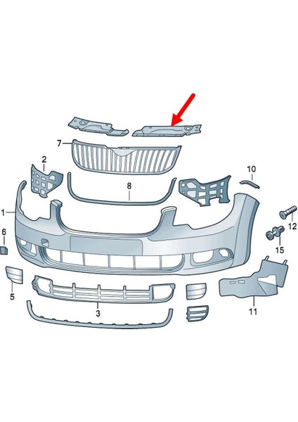 Skoda Superb 2009-2013 Ön Panjur Panel Sol Üst Kapağı 3T0807081