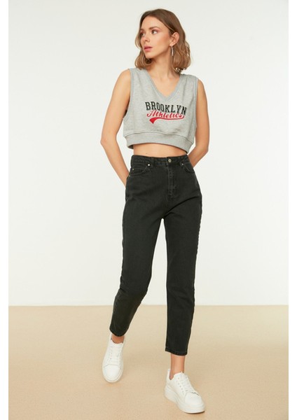 Makras Exclusive Antrasit Yüksek Bel Mom Jeans