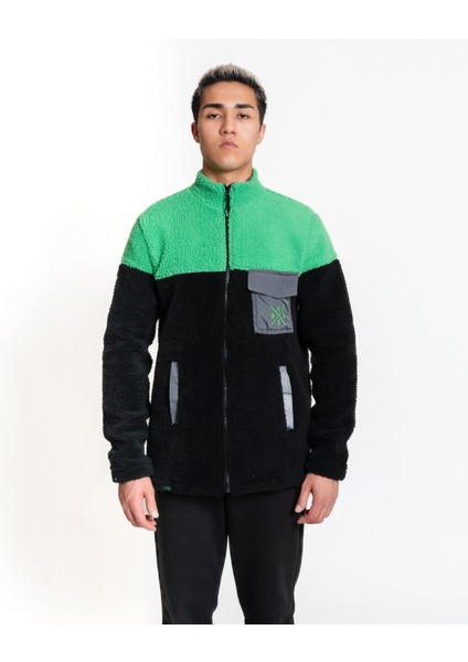 Plush Jacket 01 - Black/green Rüzgar Geçirmez Erkek Polar