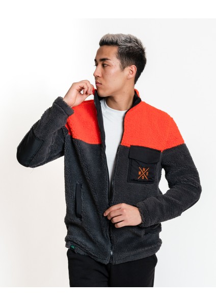 Plush Jacket 02 - Antrachite / Orange Rüzgar Geçirmez Erkek Polar