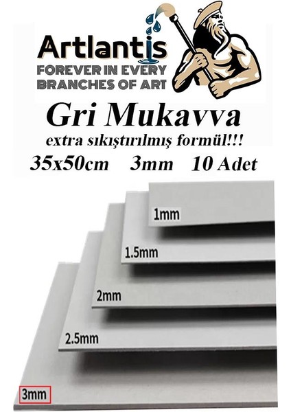 Mukavva Gri 3 mm 35X50 cm 10 Adet Sert Karton Ekstra Sıkıştırılmış 35*50 Mukavva Gri Renkli 10 Adet