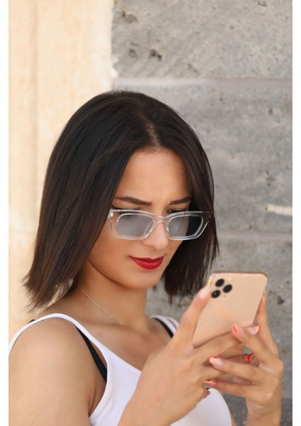 Geometrik Şeffaf Çerceve Mavi Cam Unisex Güneş Gözlüğü 2016 01 52-19-135