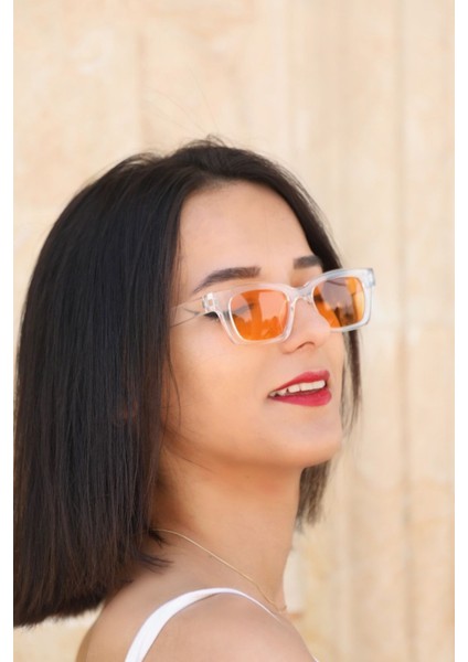 Geometrik Şeffaf Çerçeve Turuncu Cam Unisex Güneş Gözlüğü 2016 01 52-19-135