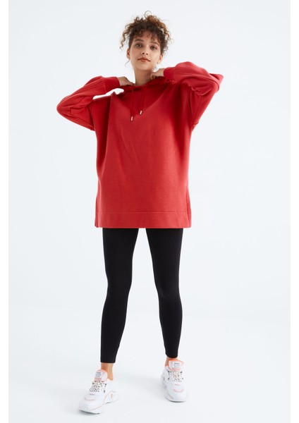 Fiesta Reglan Kol Basic Kapüşonlu Oversize Sweatshirt Tunik - 97242