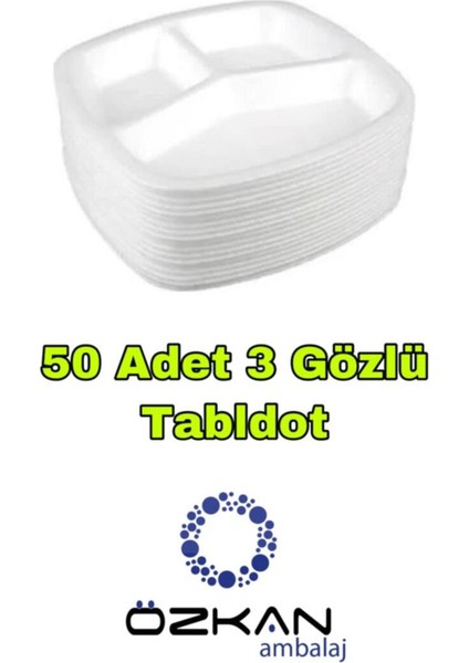 3 Gözlü Köpük Tabak - Plastik Çatal,kaşık - Karton Bardak Eko SET(50LI Set)