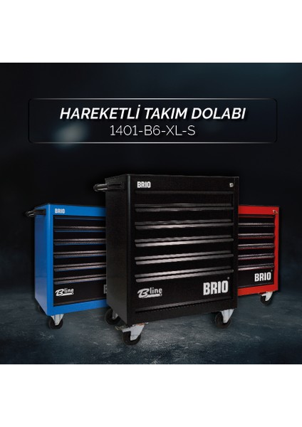 Hareketli Tekerlekli Takım Dolabı Takım Arabası 6 Çekmeceli Kilitli XL 256 Parça Siyah Dolu