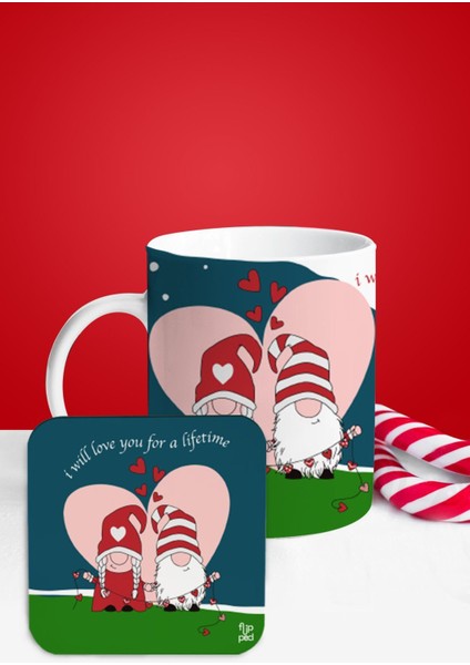 Sevgililer Günü Love You Bardak Altlıklı Kupa Bardak