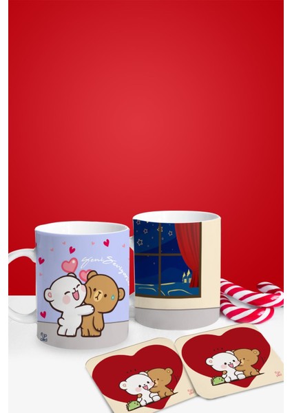 Sevgililer Günü Seni Seviyorum Bardak Altlıklı Ikili Kupa Seti