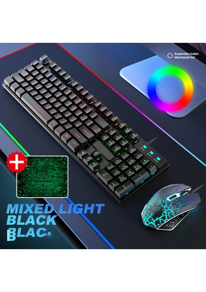 T13 USB Kablolu Rgb Arkadan Aydınlatmalı LED Oyun Klavyesi ve Fare Seti - Beyaz (Yurt Dışından)