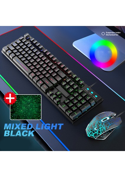 T13 USB Kablolu Rgb Arkadan Aydınlatmalı LED Oyun Klavyesi ve Fare Seti - Beyaz (Yurt Dışından)