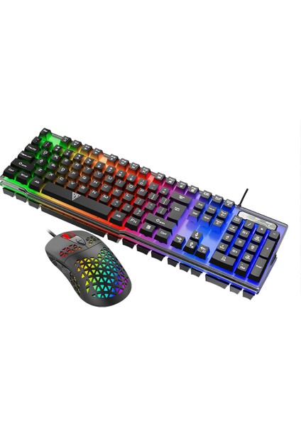 Rgb Mekanik Ergonomik USB Kablolu Arkadan Aydınlatmalı Klavye Fare Set - Siyah (Yurt Dışından)