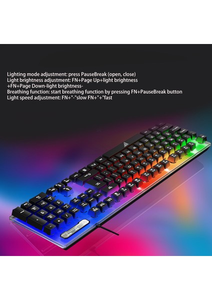 Rgb Mekanik Ergonomik USB Kablolu Arkadan Aydınlatmalı Klavye Fare Set - Siyah (Yurt Dışından)