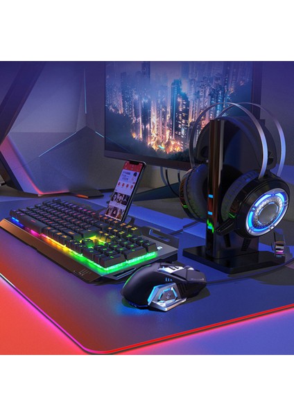 Rgb Arka Işığı Kablolu USB Ergonomik Mekanik Oyun Klavye Fare Seti - Siyah (Yurt Dışından)