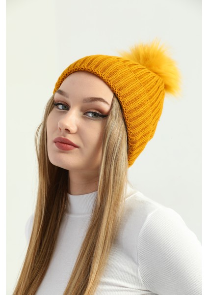 Kadın Kışlık Ponponlu Triko Bere