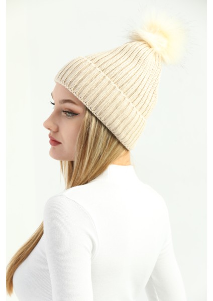 Kadın Kışlık Ponponlu Triko Bere