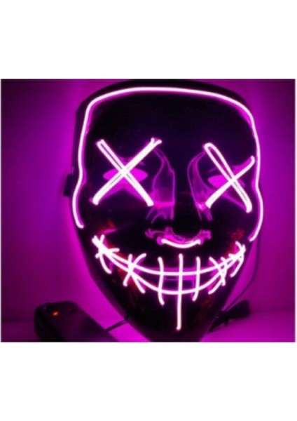 Shopline Hallowen LED Işıklı Neon Maske 3 Modlu Parti Eğlence Maskesi Mor