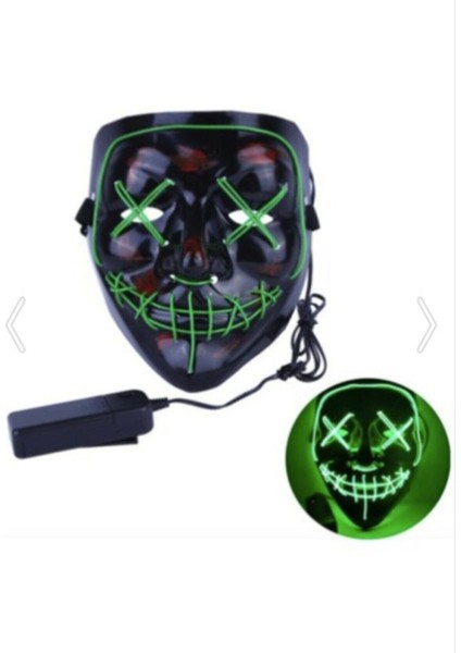 Shopline Hallowen LED Işıklı Neon Maske 3 Modlu Parti Eğlence Maskesi Yeşil