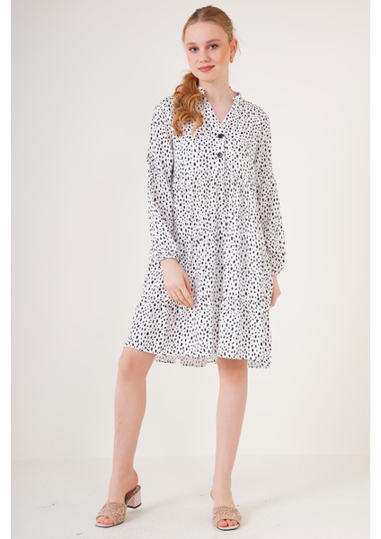 2322 Desenli Elbise - Beyaz modelleri