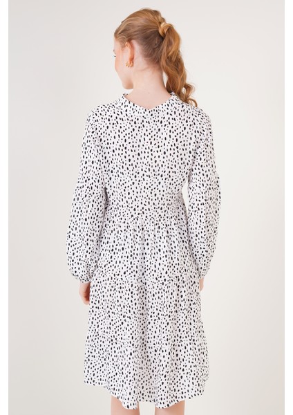 2322 Desenli Elbise - Beyaz indirimleri