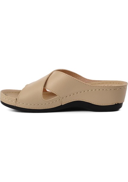 Ayakmod Bento 15.032 Bej Kadın Dolgu Topuk Terlik modelleri