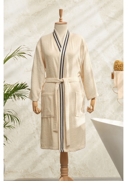 Minka Off White Lacivert Sonil %100 Pamuk Bornoz L/xl modelleri